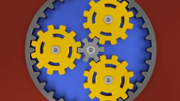 Planetary gear yellow, teamwork concept business ideas strategy — Stock Video