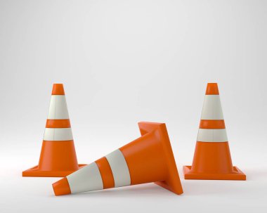 İnşaat turuncu trafik konileri 3d çizim altında