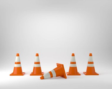 Turuncu trafik konileri inşaat studio 3d çizim altında
