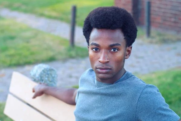 Afrika yakışıklı genç bir parkta oturmuş portre