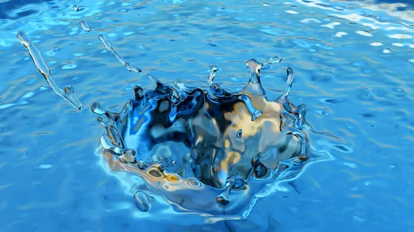 Gotas de agua pura gotas de agua dulce líquido azul bebida limpia ilustración 3D —  Fotos de Stock
