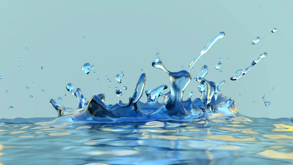Zuiver water spatten vloeistof vers spatwater drank 3d illustratie — Stockfoto