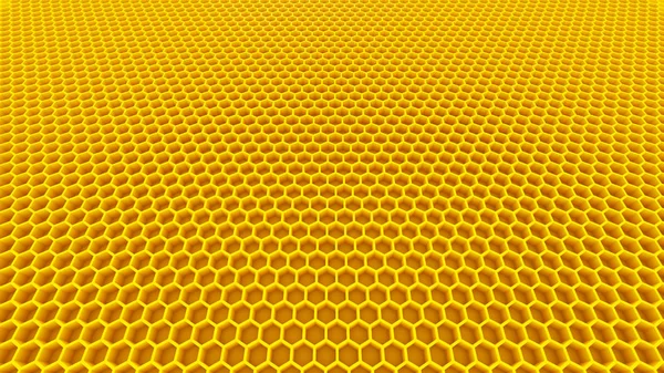Miel células amarillas panal fondo colmena hexágono fondo 3D ilustración — Foto de Stock
