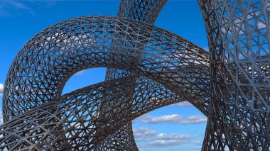 Metal ağ yapısı modern sanat mimarisi 3D illüstrasyon