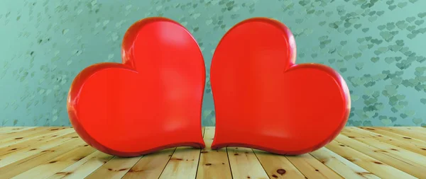 Corações de casal amor e romance dia dos namorados ilustração 3D — Fotografia de Stock