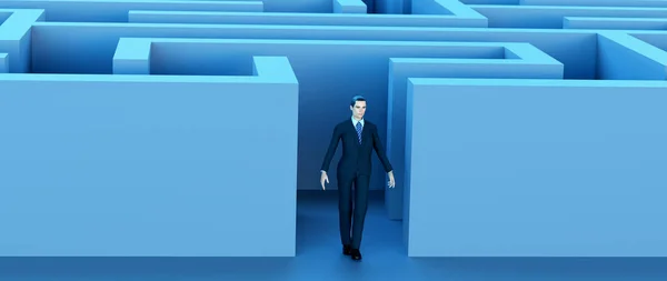 Businessman getting out of trouble success winner maze labyrinth 3D illustration — Stockfoto