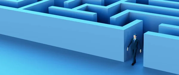 Uomo d'affari libertà di successo uscita labirinto soluzione illustrazione 3D — Foto Stock