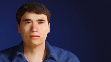 Öğrenci yüzü gelecekteki genç adam kompozit resim 3D resim görünümlü