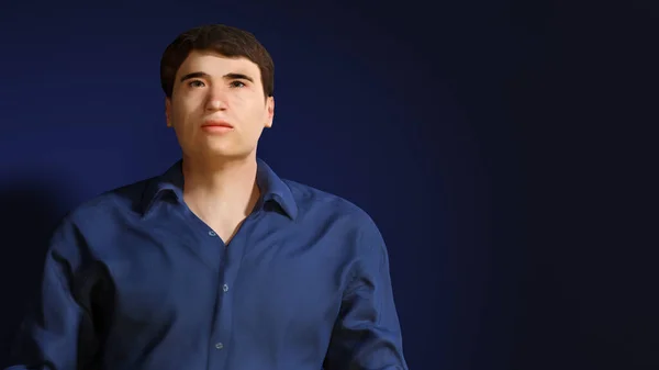 Retrato de hombre fondo azul oscuro joven empresario seguro de sí mismo futurista 3D ilustración —  Fotos de Stock