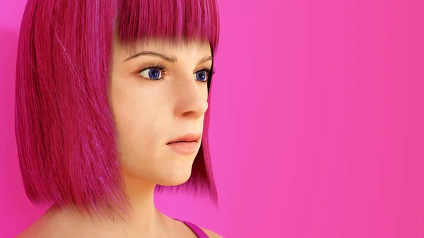 Рожеве Волосся Жінка Тупо Зачіска Ілюстрація — стокове фото