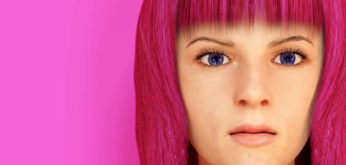 Pembe saç kesimi genç bayan 3D resim