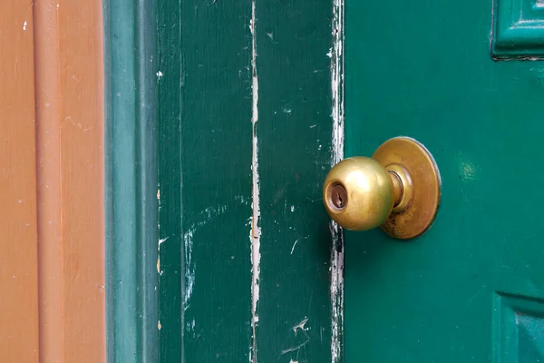 Manija Puerta Vieja Puerta Latón Pomo Madera Pintada Verde — Foto de Stock