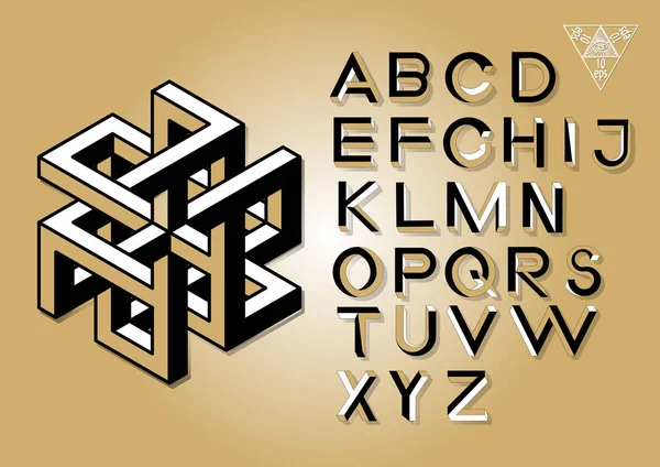 Niet onmogelijk geometrie brieven. Niet onmogelijk vorm lettertype. Lage poly 3d figuurtjes. Geometrisch lettertype. Isometrische grafische 3D-abc. Vector illustratie 10 eps. — Stockvector