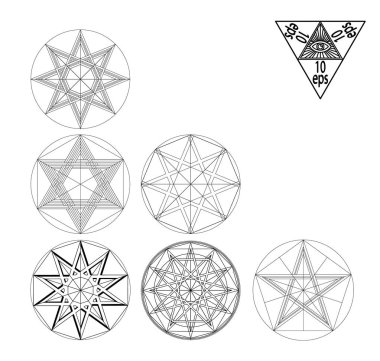 Soyut öğeler kümesi beyaz arka plan üzerinde izole vektör kutsal geometri ayarla