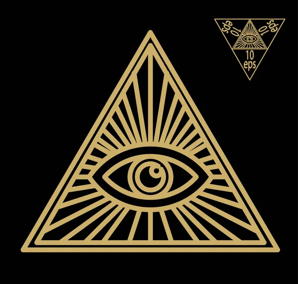 Allseende ögat, eller strålande delta - frimurarnas symbol, symboliserar den store arkitekten av universum, — Stock vektor