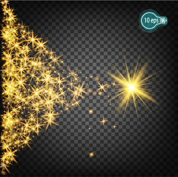 Magically flying a Christmas star is a realistic light effect. Isolated stream of stars light. Transparent template of the impetuous car for the design of Xmas Holiday greeting cards Happy New Year — Stock Vector