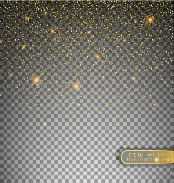 Illustrazione festiva vettoriale di particelle lucenti cadenti e stelle isolate su sfondo trasparente. Confetti d'oro Glitter. Texture frizzante. Elemento decorativo festivo per il design . — Vettoriale Stock