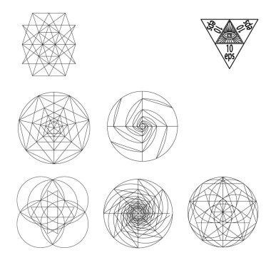 Kutsal geometri semboller ve signes vektör çizim. Hipster dövme. Çiçek hayat sembolü.