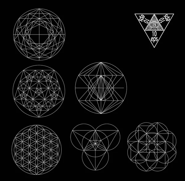 Heilige Geometrie symbolen en signes vectorillustratie. Hipster tattoo. Bloem van leven symbool. — Stockvector