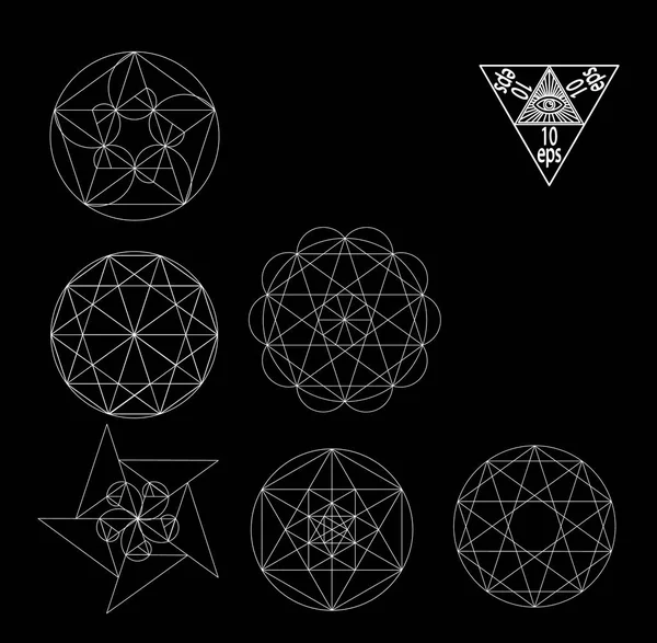 Sacred geometry symbols and signes vector illustration. Hipster tattoo. Flower of life symbol. — Stock Vector