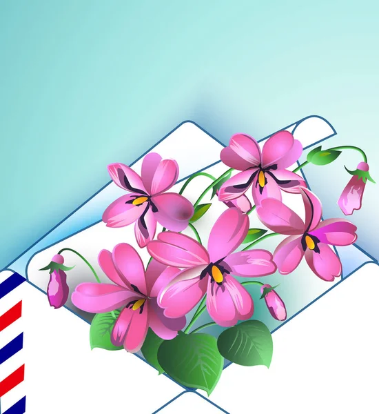 Violett blumiger Hintergrund im Frühling und Sommer in einem Umschlag. Vektorillustration — Stockvektor
