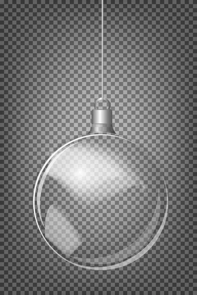 Albero di Natale vettoriale e realistica palla di Natale trasparente argento su uno sfondo astratto luce — Vettoriale Stock