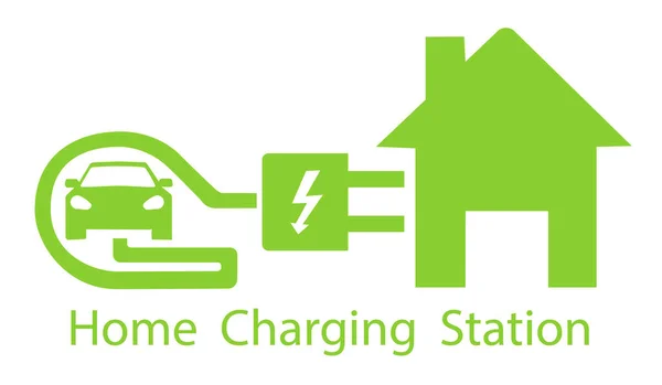 Opladen voor elektrische voertuigen. Logo weg teken sjabloon van elektrisch voertuig. Vectorillustratie van een minimalistische plat ontwerp — Stockvector