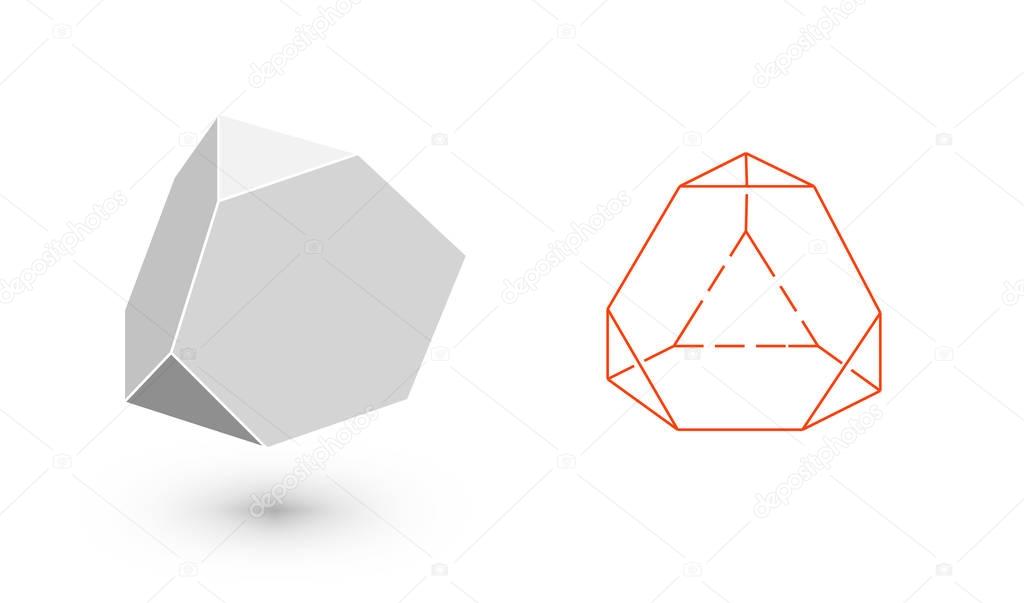 trancahed tetrahedron is a geometric figure. Hipster Fashion minimalist design. Film solid bodies. trancahed tetrahedron flat design vector illustration, fine art line. Vector illustration