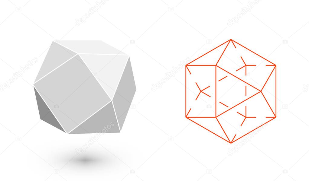 cuboctahedron is a geometric figure. Hipster Fashion minimalist design. Film solid bodies. cuboctahedron flat design vector illustration, fine art line. Vector illustration