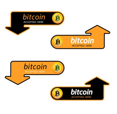Bitcoin logo Kripto para ile bir yazıt burada bir siyah arka plan üzerine kabul. Blok etiketi slabbarking kuruluşlar web sayfaları veya yazdırmak için. Logo bitcoins. Vektör çizim
