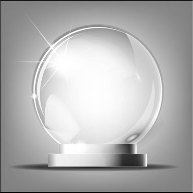 Cam kupa Ödülü. Vektör gri backgroundglass şeffaf kristal küre Ödülü. Sihirli özniteliği. Boş küre. Hatıra olarak, stand kupa. Ekose arka plan üzerinde izole gerçekçi vektör nesnesi