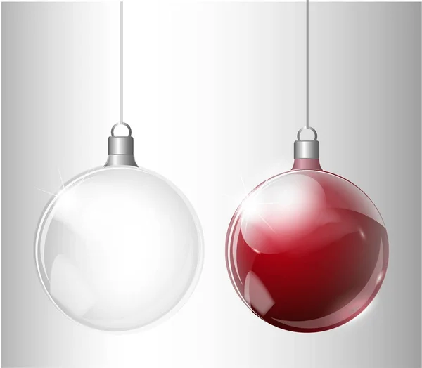 Vektör Noel köknar ağacı ve gerçekçi şeffaf gümüş Noel top hafif bir arka plan üzerinde — Stok Vektör