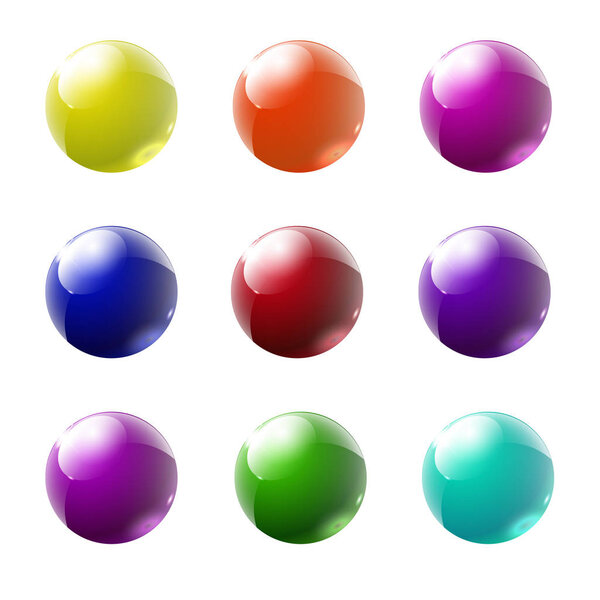 Set of multicolored glass buttons with shadows