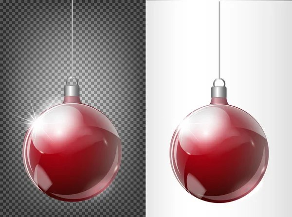 Jouet de Noël rouge en verre sur un fond transparent. Stocker des décorations de Noël. Objet vektor transparent pour la conception, mocap. Illustration vectorielle. 10 EPS — Image vectorielle