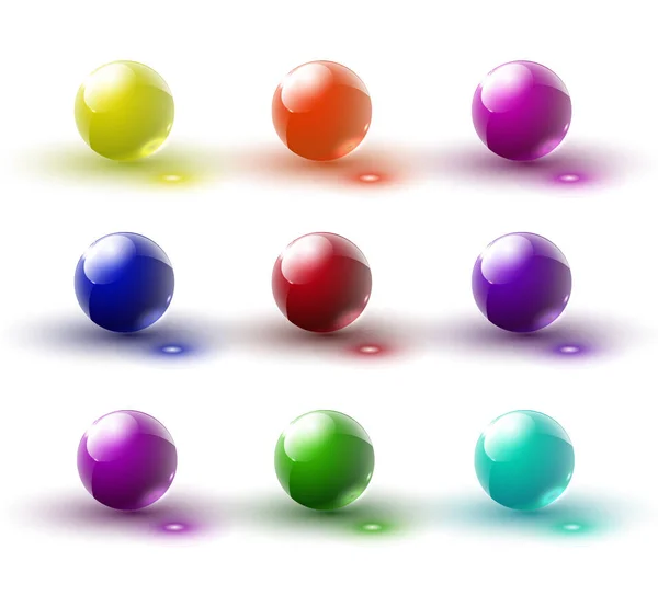 Conjunto de bolas de vidro em um fundo transparente. Objetos isolados. Bolas de vidro multicoloridas. Ilustração vetorial . — Vetor de Stock