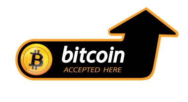 Bitcoin logo Kripto para ile bir yazıt burada bir siyah arka plan üzerine kabul. Blok etiketi slabbarking kuruluşlar web sayfaları veya yazdırmak için. Logo bitcoins. Vektör çizim