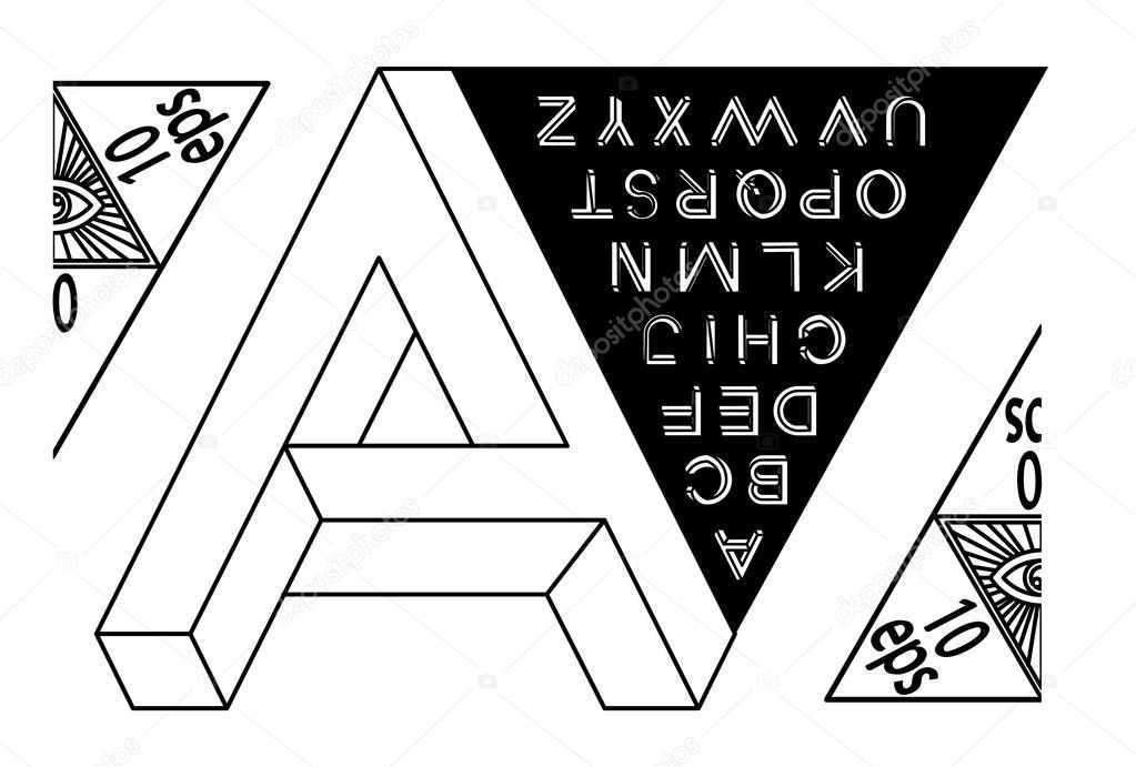 Impossible shape font. Memphis style letters. Colored letters in the style of the 80s. Set of vector letters constructed on the basis of the isometric view. Low poly 3d characters.