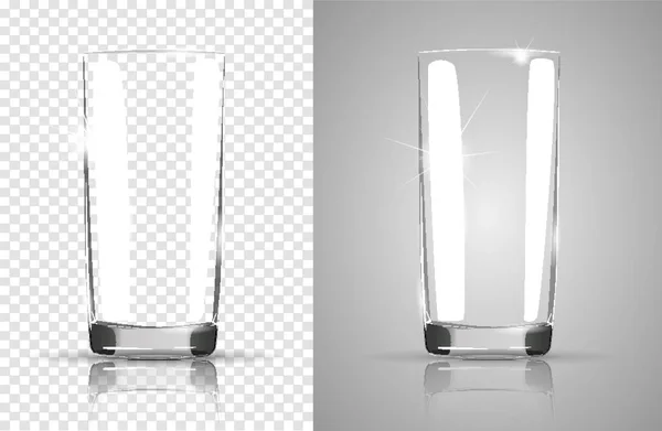 Set van transparante glazen bekers, transparante foto realistische vectorillustratie. — Stockvector