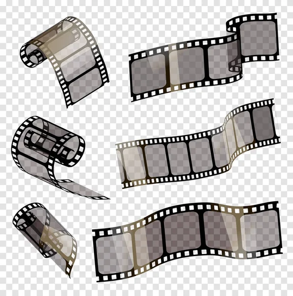 Alter Filmstreifen mit Transparenz auf transparentem Hintergrund in 3D. Vektor Abbildung 10 eps. — Stockvektor