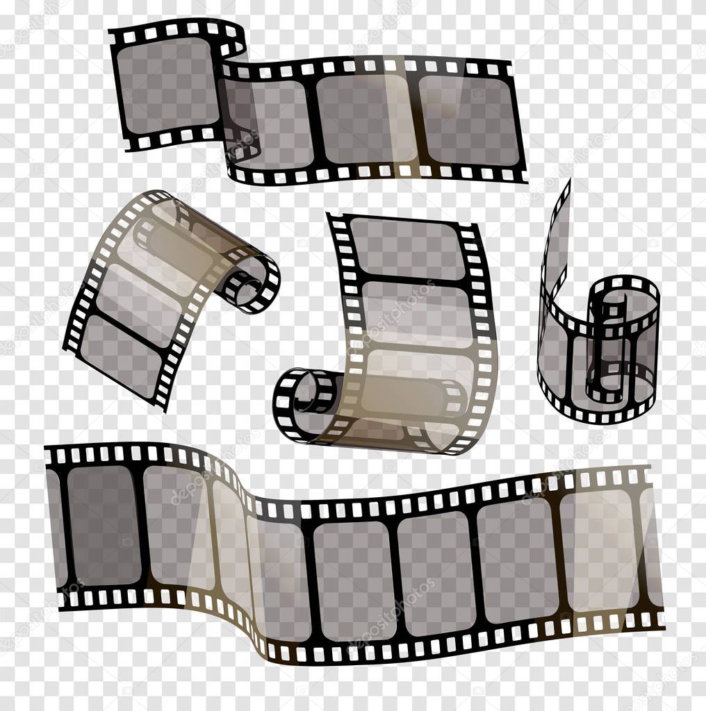 old film strip with transparency on a transparent background in 3d. Vector illustration 10 EPS.