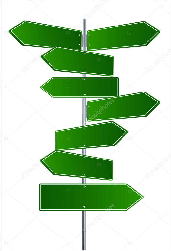 Vector Street Signs. Vector illustrationof 3 way Street Signs pointing in opposite directions