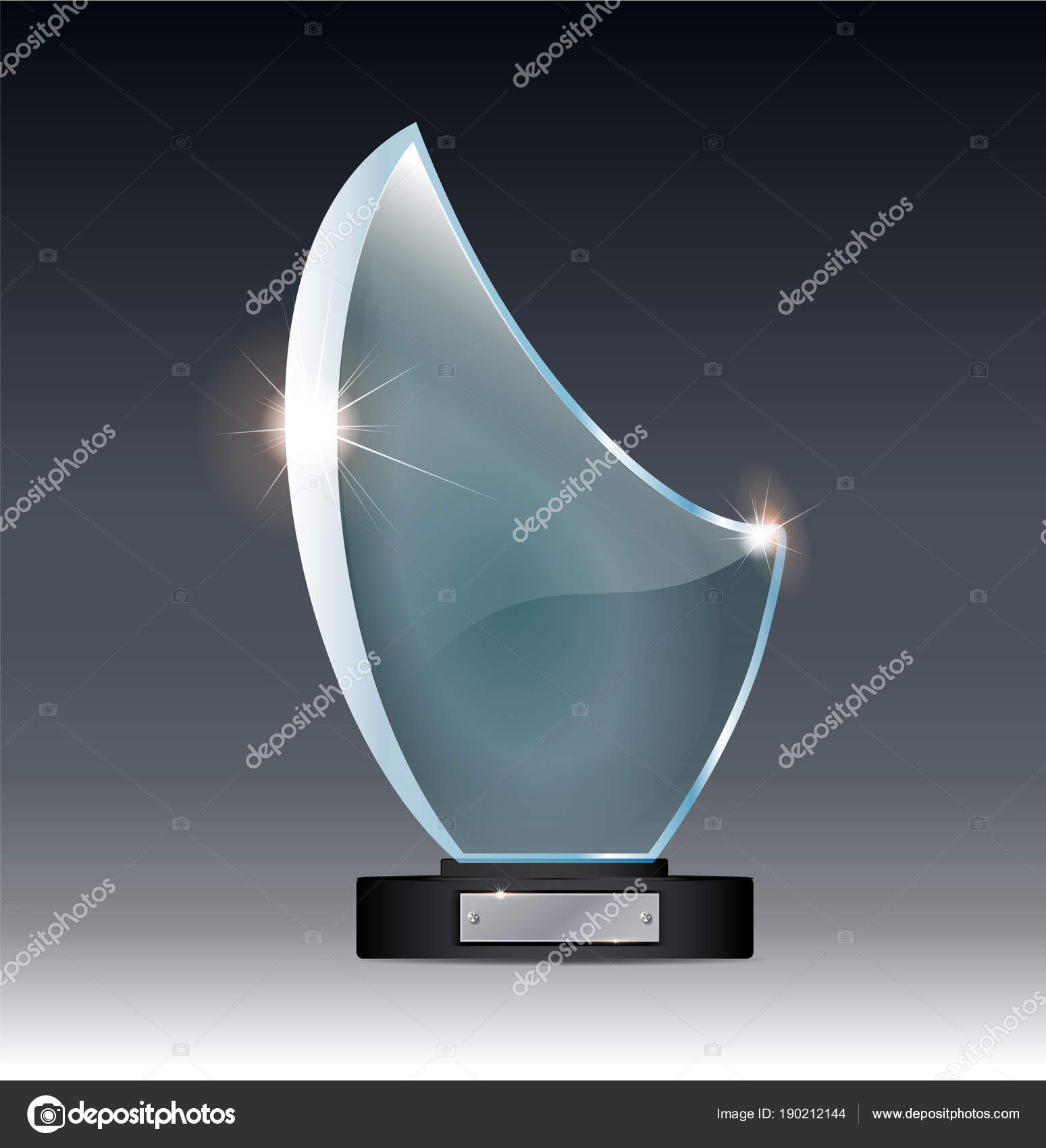 Gold plaque mockup Blank tall glass trophy mockup. Empty acrylic