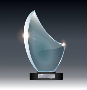 Blank tall glass trophy mockup. Empty acrylic award design mock up. Transparent crystal prize plate template. clipart