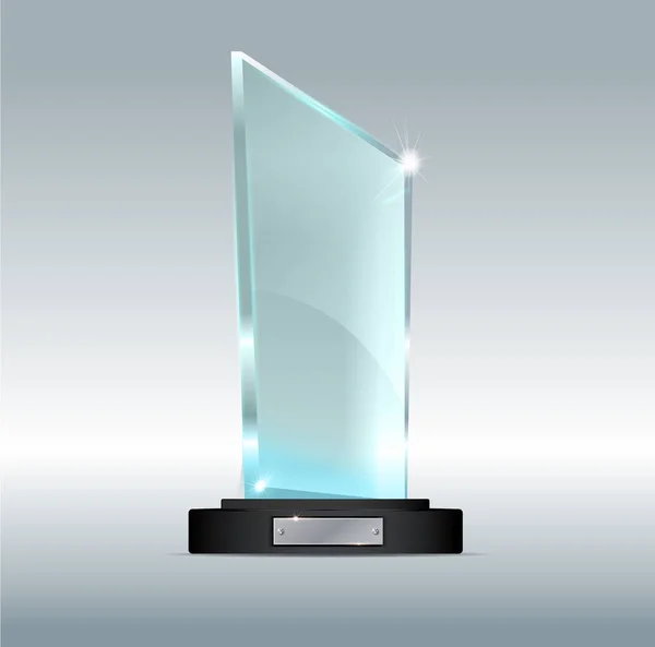 Ilustración vectorial trofeo de vidrio. Ilustración vectorial de premio brillante. Trofeo transparente brillante — Vector de stock
