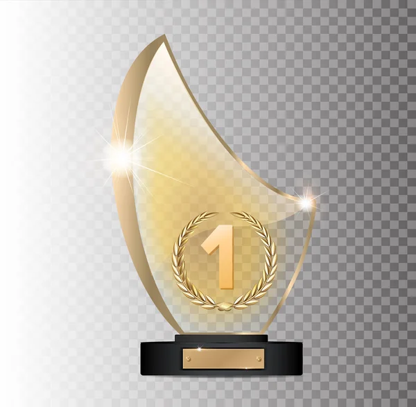 Rectangular gold glass award winner 1st place winning on a gray background — Stock Vector