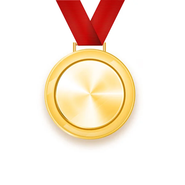 Vector gouden medaille met een rood lint. Lauwerkrans. Award voor de overwinning. Winnaar. — Stockvector