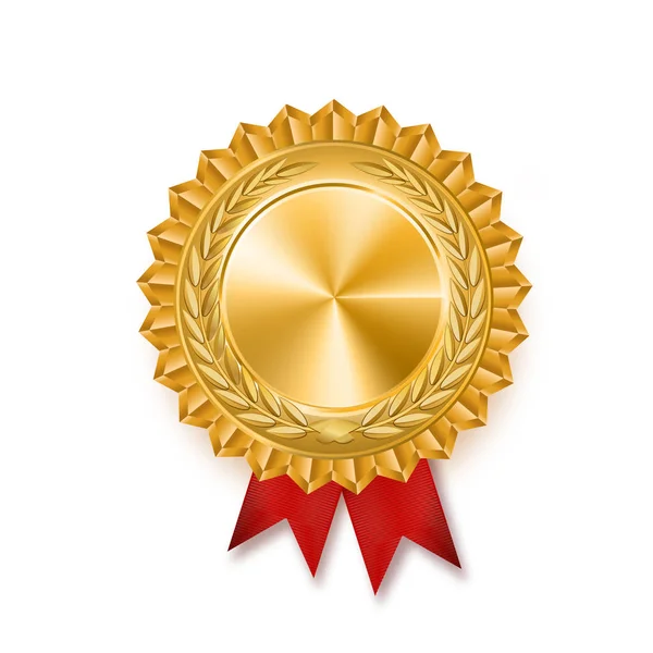 Gouden medaille met rood lint. Een Metallic Winner Award. Vector Illustratie. — Stockvector