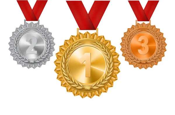Set of gold, silver and bronze medals on a white background.Vector illustration. — Stock Vector