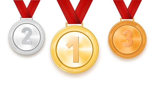 set of gold, silver and bronze medals on a white background.Vector illustration.