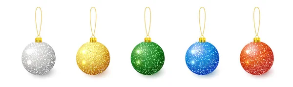 Bola de Natal multi-cor com conjunto de efeito de neve. Bola de vidro de Natal no fundo branco. Modelo de decoração de férias. — Vetor de Stock